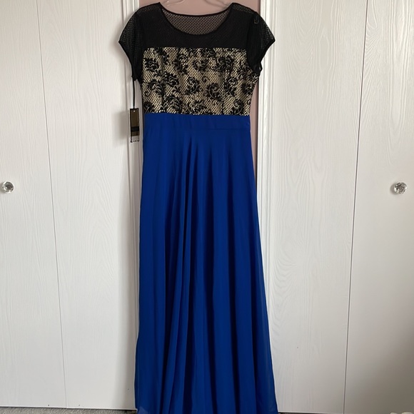 NWT MAXI DRESS 👗 DELVINA. Black Mesh/ Gold/ Blue. Size European 42(American 10) - Picture 5 of 8